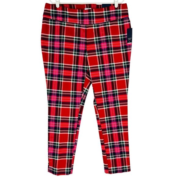 NWT Crown & Ivy Women's Stretch Pull-on Holy Plaid Red Tech Pants Plus Size 16W - Picture 1 of 14